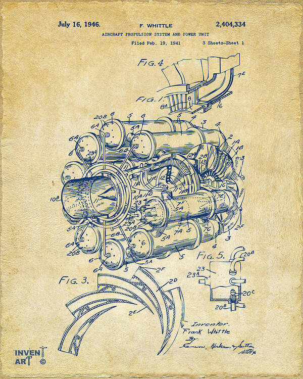 Jet Art Print featuring the digital art 1946 Jet Aircraft Propulsion Patent Artwork - Vintage by Nikki Marie Smith