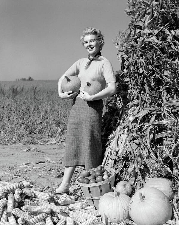 Photography Art Print featuring the photograph 1950s 1960s Woman Standing By Corn by Vintage Images