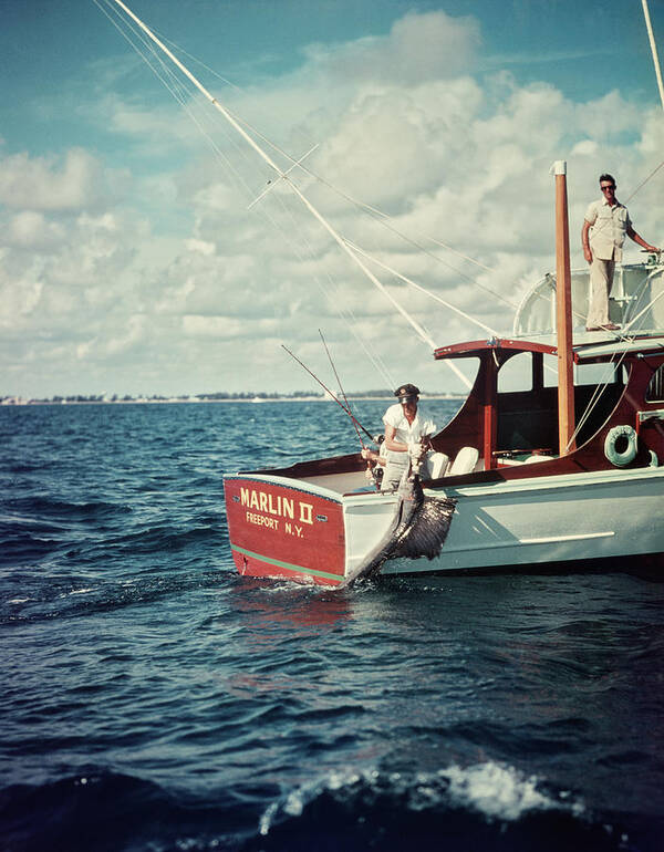 1950s Deep Sea Fishing Boat Man Pulling Art Print