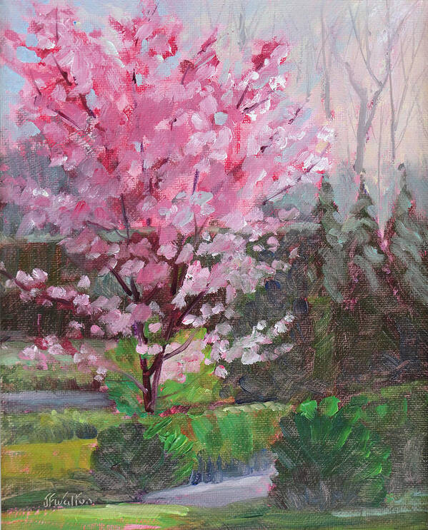 Cherry Tree Art Print featuring the painting Cherry Tree #2 by Judy Fischer Walton