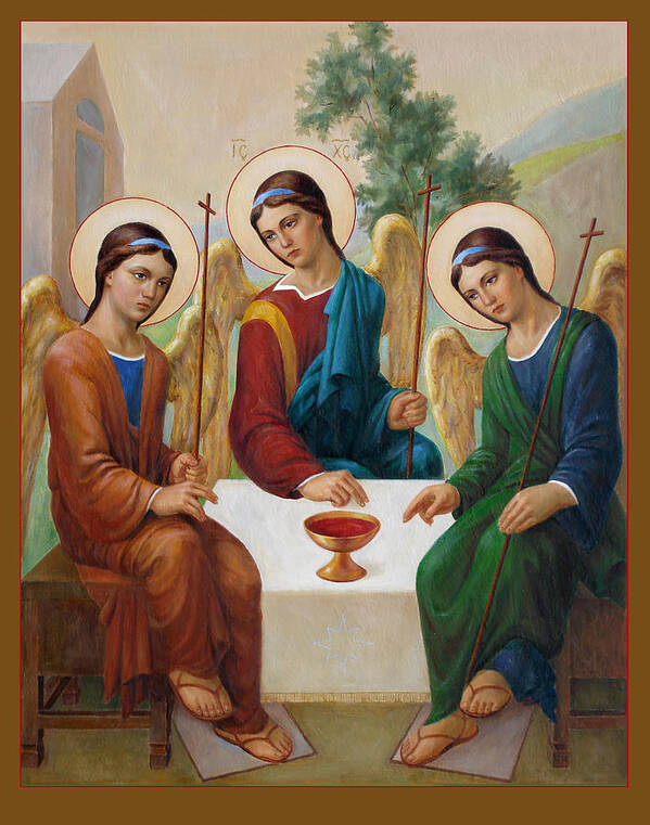 Angel Art Print featuring the painting Three Angels - The Most Holy Trinity by Svitozar Nenyuk