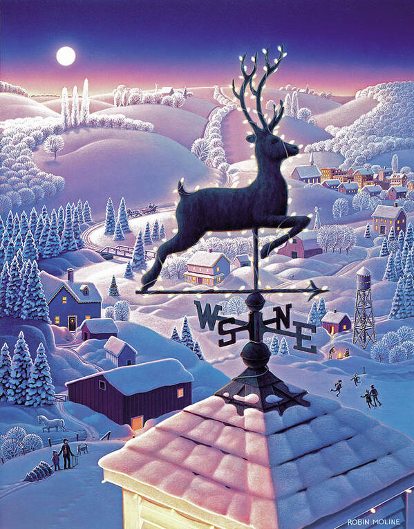 Lands End Winter Art Print featuring the painting Lands End Weathervane by Robin Moline