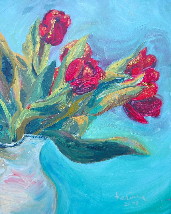 Flower Art Print featuring the painting Red Tulips by Kerima Swain
