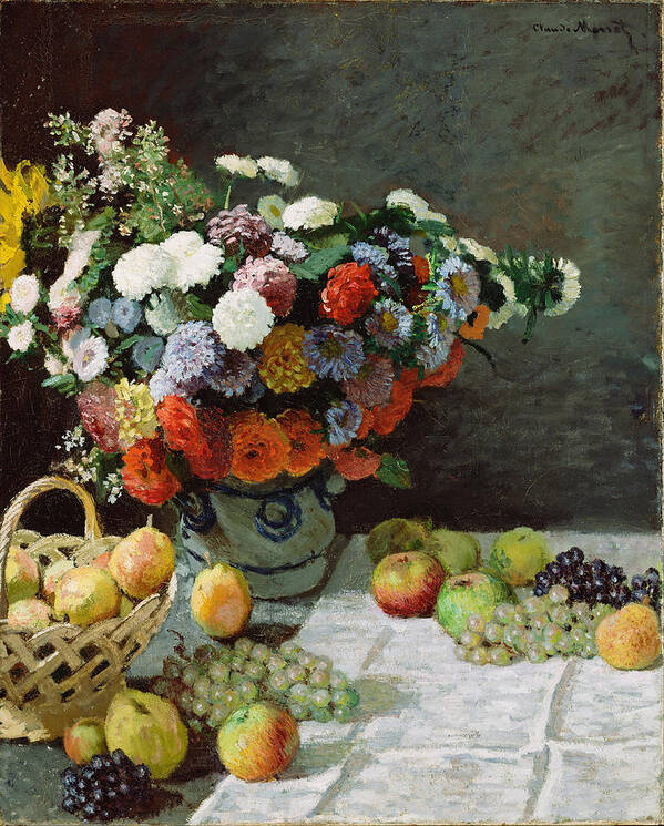 Claude Monet Art Print featuring the painting Still Life with Flowers and Fruit #2 by Claude Monet