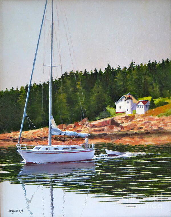 Sailboat Art Print featuring the painting Bass Harbor Light #4 by Karol Wyckoff