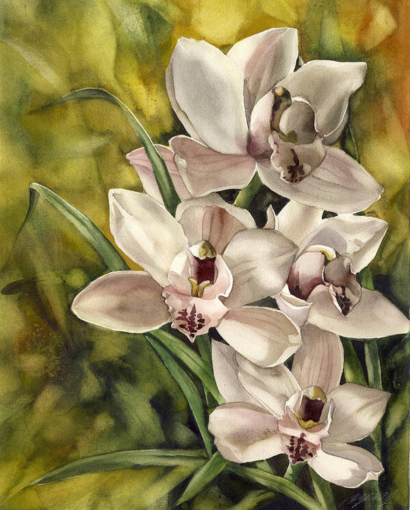 Orchid Art Print featuring the painting Cymbidium Orchid #4 by Alfred Ng