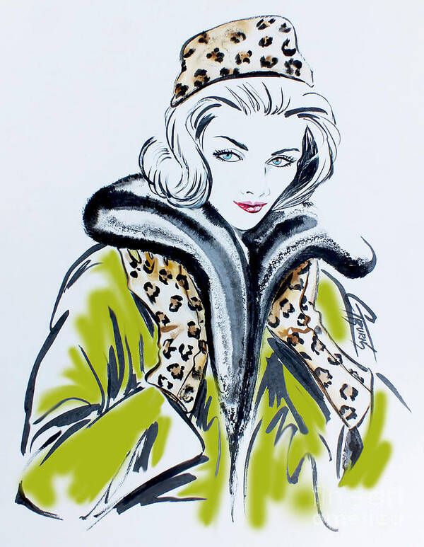 Retro Art Print featuring the painting 60s Fur Leopard Fashion Statement by GG Burns