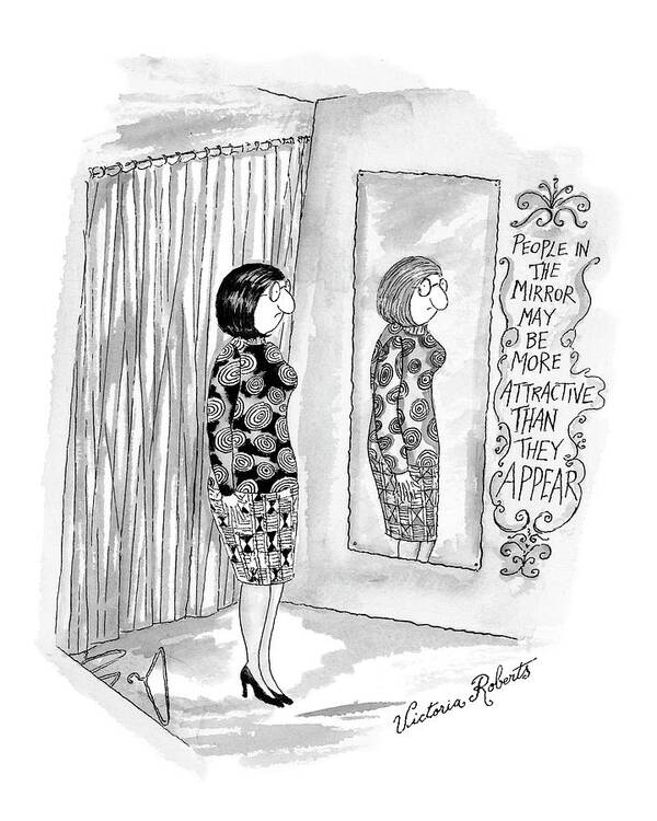Mirrors Art Print featuring the drawing New Yorker February 21st, 2000 by Victoria Roberts