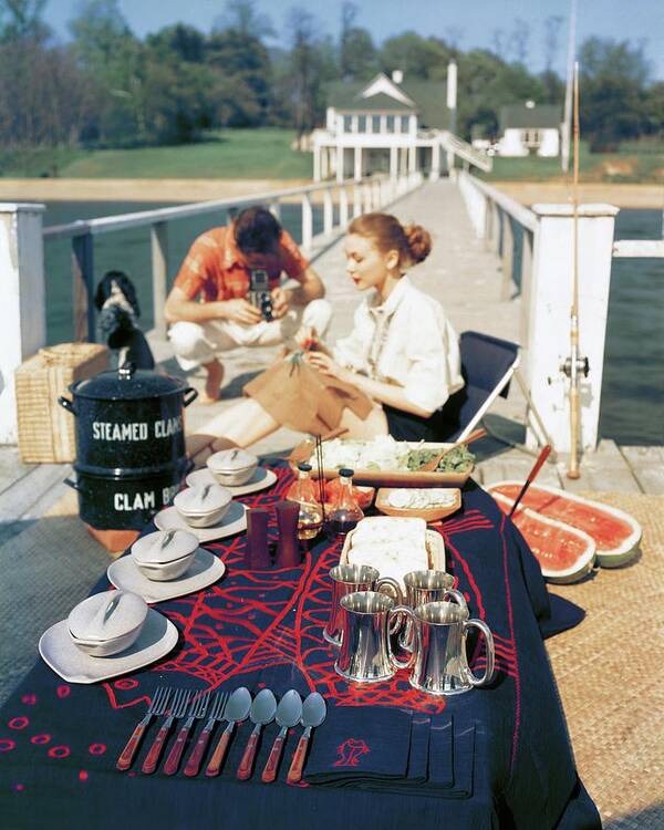 Outdoor Living Art Print featuring the photograph A Clam Bake On A Pier by John Rawlings