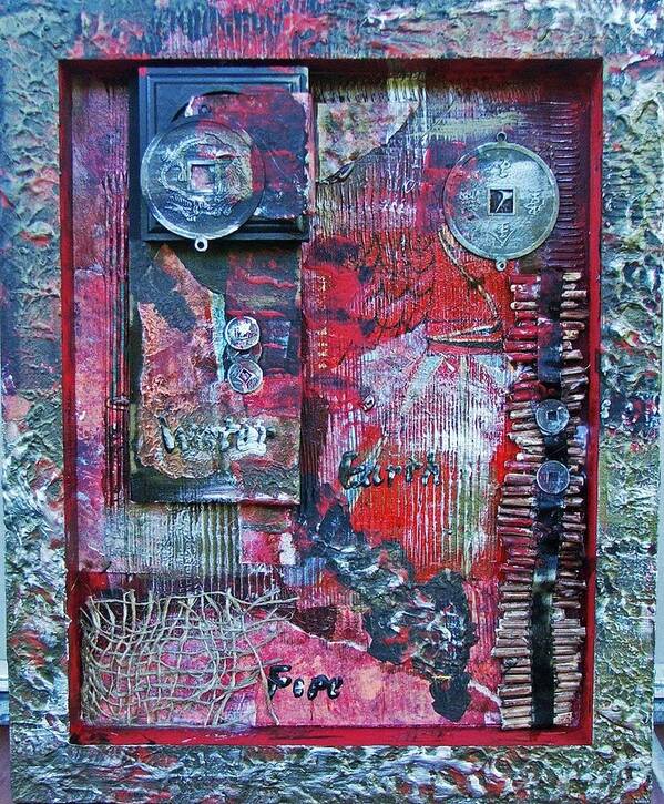 Wood Art Print featuring the mixed media Memory in Red by Madeline Faiella