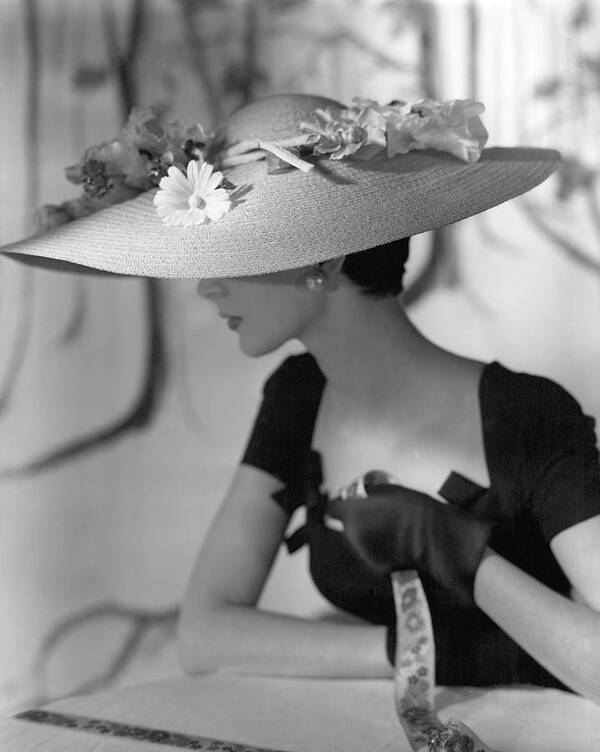 Fashion Art Print featuring the photograph A Model Wearing A Hattie Carnegie Hat by Horst P. Horst