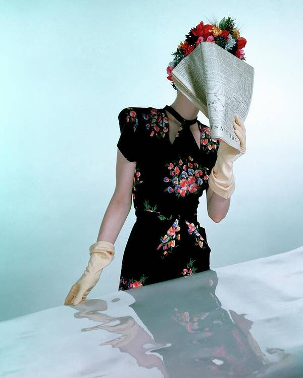 Fashion Art Print featuring the photograph A Model Wearing A Rayon Crepe Dress by Constantin Joffe
