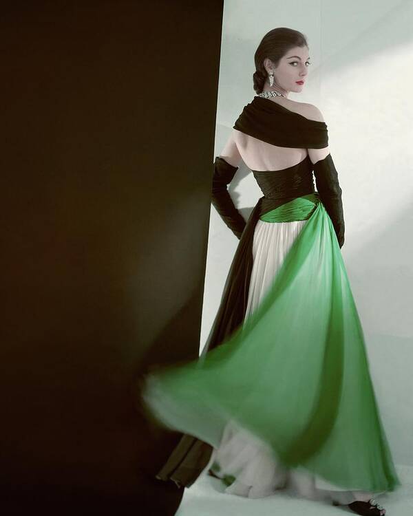 Fashion Art Print featuring the photograph A Model Wearing An Evening Gown by Horst P. Horst