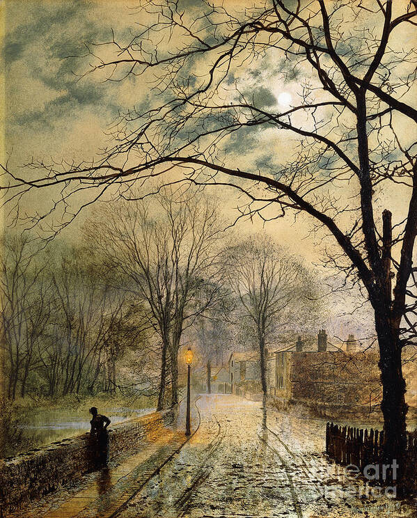 British Art Print featuring the painting A Moonlit Stroll Bonchurch Isle of Wight by John Atkinson Grimshaw