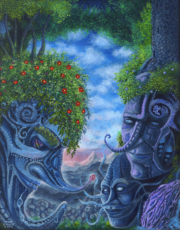 Surreal Art Print featuring the painting Liars in Paradise by Mark Cooper