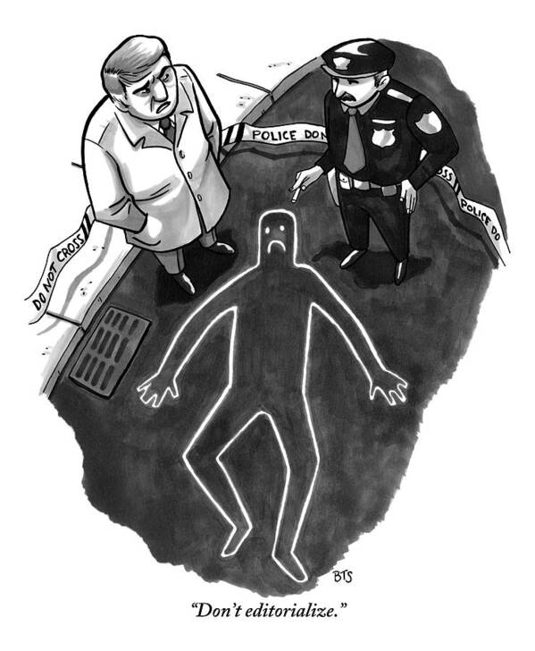 Police Art Print featuring the drawing A Police Investigator Lectures A Officer by Benjamin Schwartz