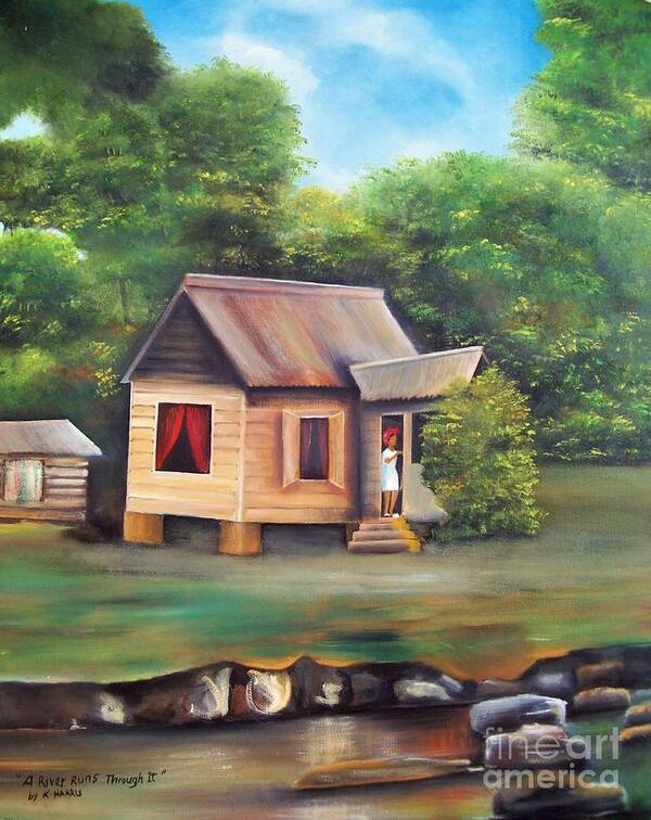 House Art Print featuring the painting A river runs through by Kenneth Harris