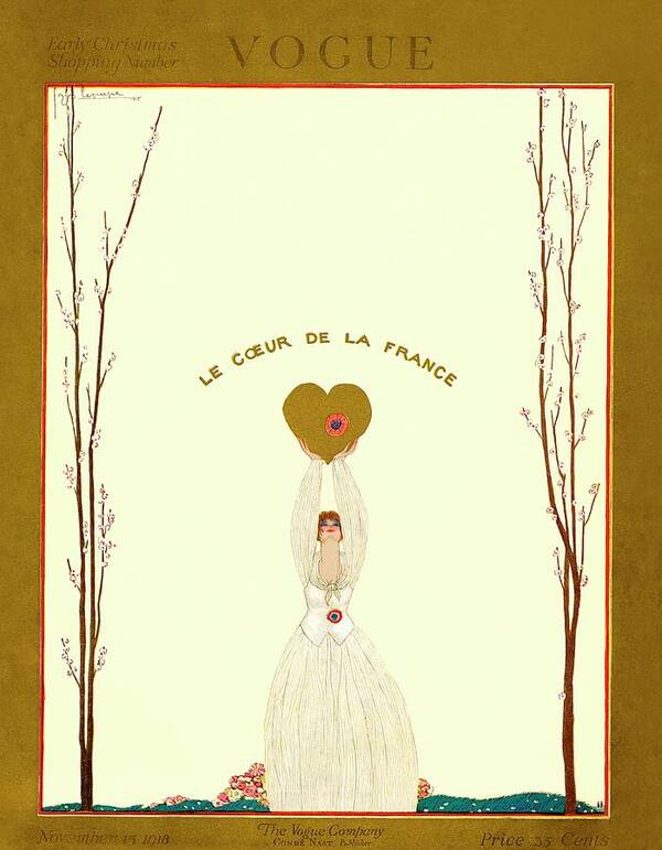 Illustration Art Print featuring the photograph A Vogue Cover Of A Woman Holding A Gold Heart by Georges Lepape
