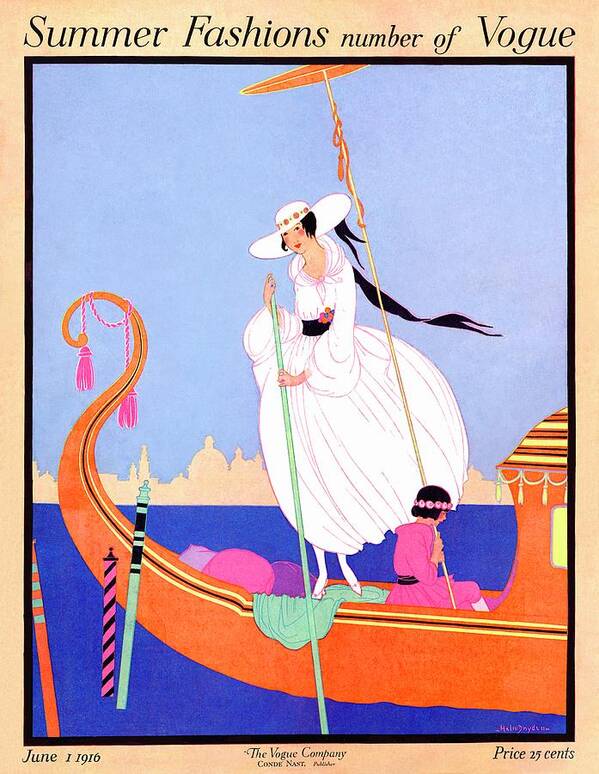 Illustration Art Print featuring the photograph A Vogue Cover Of A Woman On A Gondola by Helen Dryden