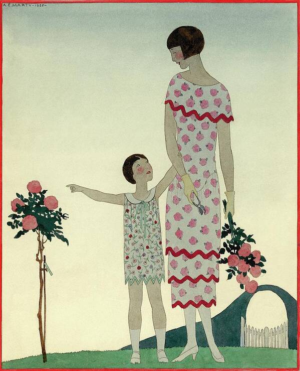 Fashion Art Print featuring the digital art A Woman And A Little Girl by Andre E Marty