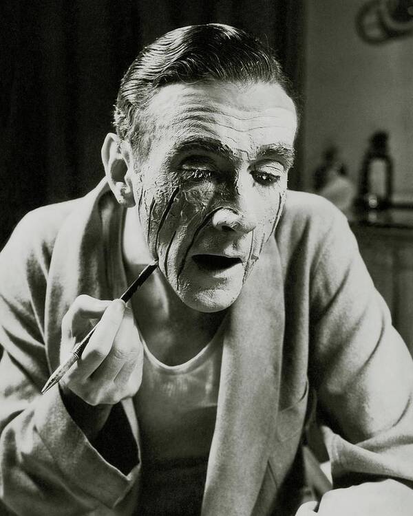 Actor Art Print featuring the photograph Actor Clifton Webb Applying Make-up by Lusha Nelson