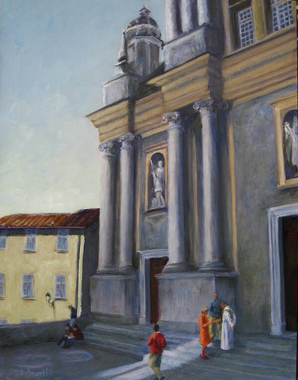 Church Art Print featuring the painting After Mass by Connie Schaertl