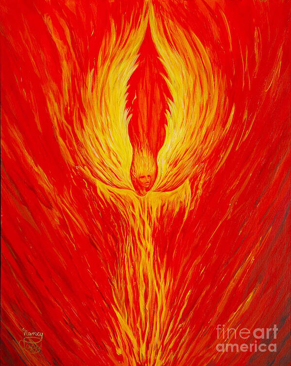 Angel Art Print featuring the painting Angel Fire by Nancy Cupp