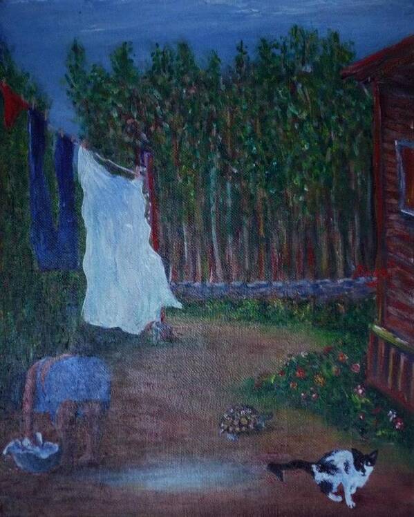 Clothes Line Painting Art Print featuring the painting Another laundry day by Angel de Paz