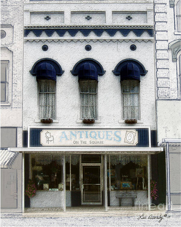 Windows On The Square Art Print featuring the photograph Antiques On the Square by Lee Owenby