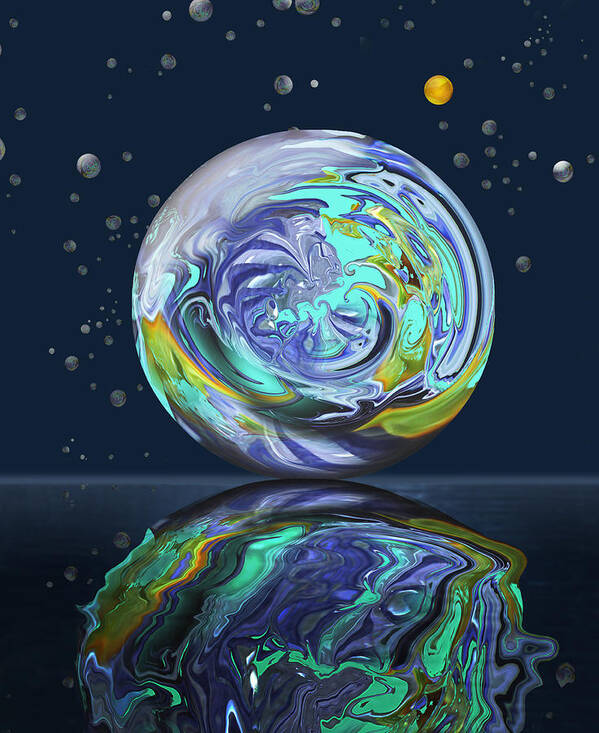 Abstract Art Print featuring the digital art Aqua Orb by Deborah Smith