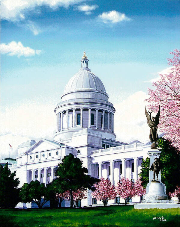 Little Rock Art Print featuring the painting Arkansas Capitol Blossoms by Glenn Pollard