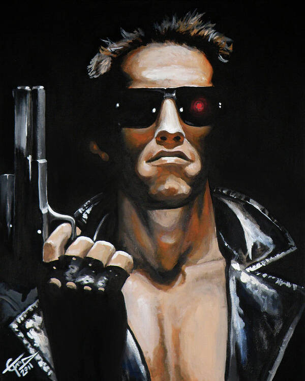 Arnold Schwarzenegger Art Print featuring the painting Arnold Schwarzenegger - Terminator by Tom Carlton