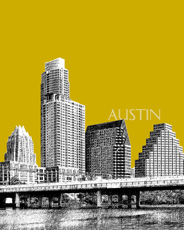 Architecture Art Print featuring the digital art Austin Texas Skyline - Gold by DB Artist