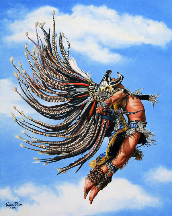 Figure Art Print featuring the painting Aztec Warrior by Ruben Duran