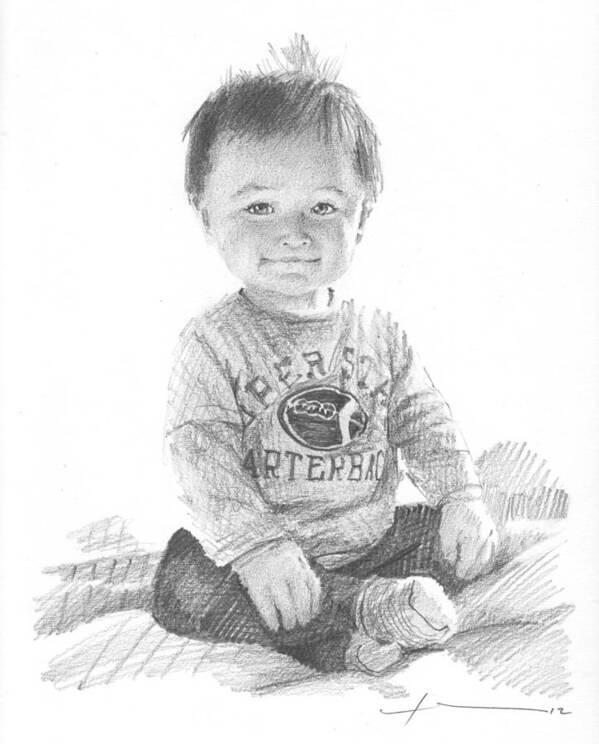 <a Href=http://miketheuer.com Target =_blank>www.miketheuer.com</a> Art Print featuring the drawing Baby Boy Sitting On Bed Pencil Portrait by Mike Theuer <a Href=http://miketheuer.com Target =_blank>www.miketheuer.com</a> Art Print featuring the drawing Baby Boy Sitting On Bed Pencil Portrait by Mike Theuer
