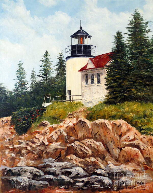 Bass Harbor Lighthouse Art Print featuring the painting Bass Harbor Head Light by Lee Piper