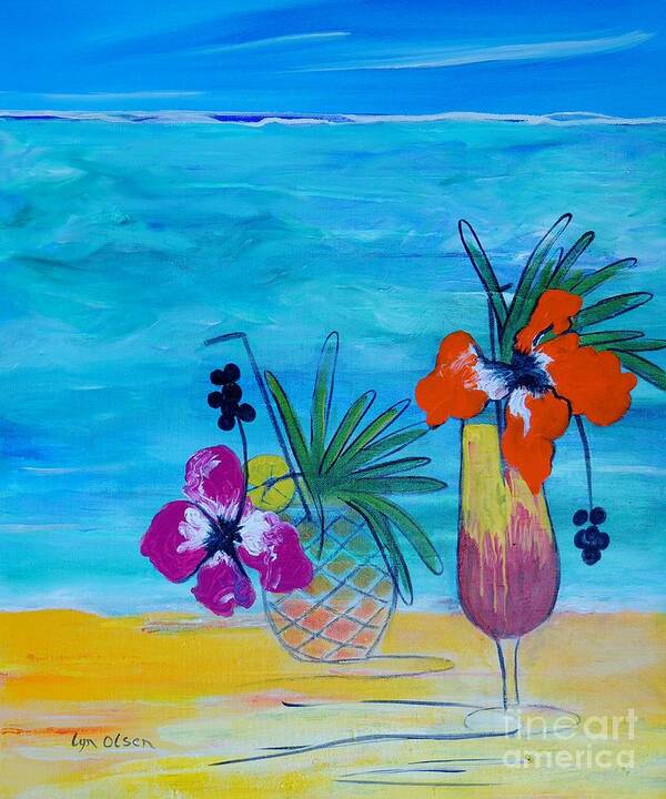 Beach Art Print featuring the painting Beach Cocktails by Lyn Olsen