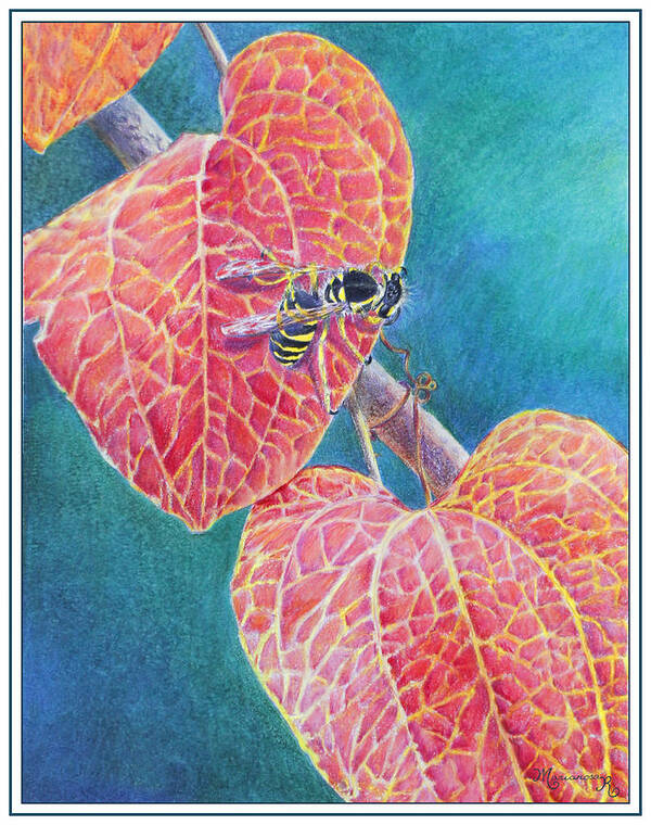 Bee Art Print featuring the painting Bee on Leaf by Mariarosa Rockefeller
