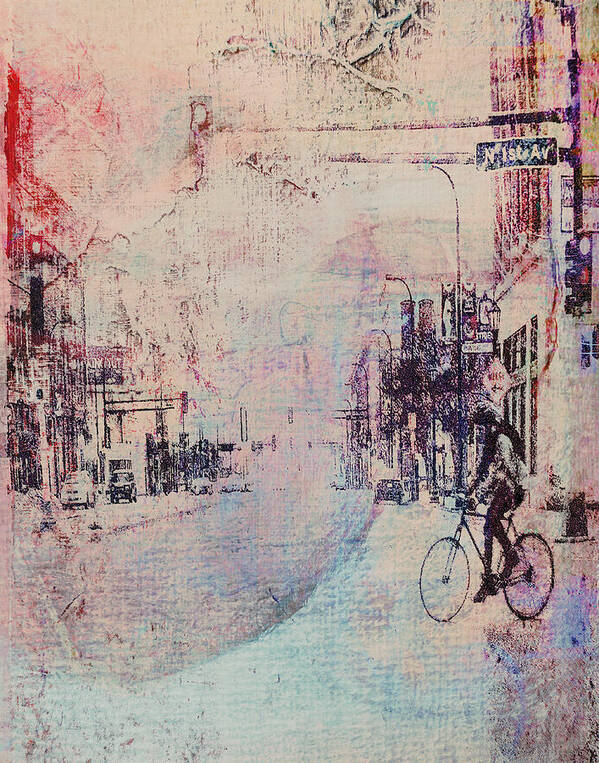 Abstract Art Print featuring the digital art Biking in the City by Susan Stone