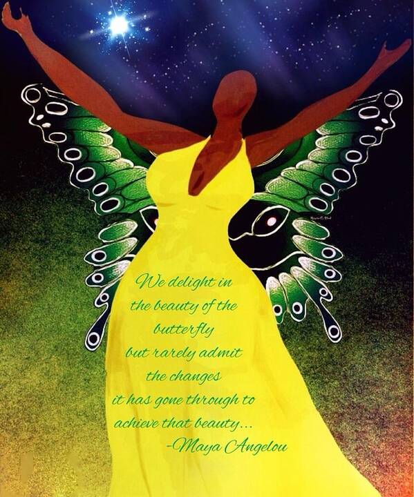 Butterfly Art Print featuring the digital art Black Butterfly - Tribute to Maya Angelou by Romaine Head