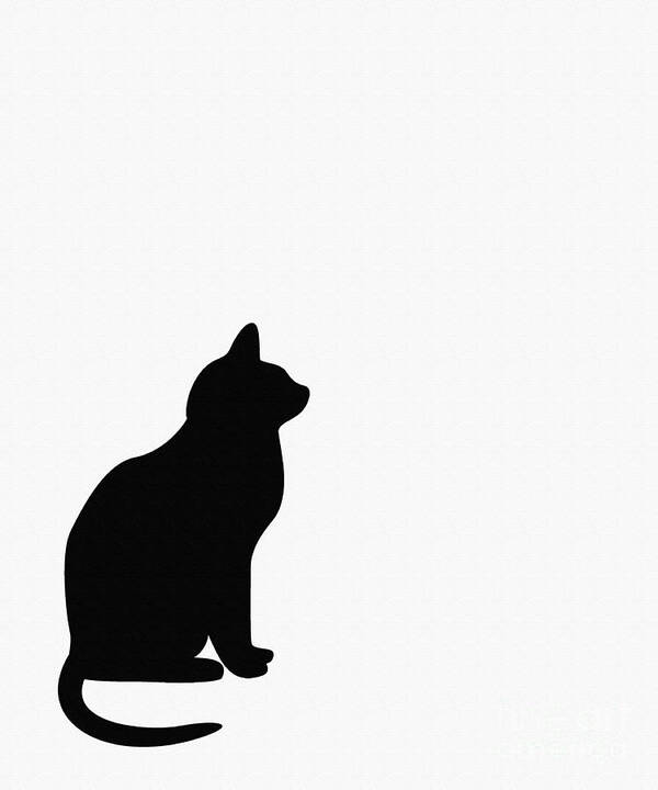 Black Cat Silhouette On A White Background Art Print featuring the digital art Black Cat Silhouette on a White Background by Barbara A Griffin