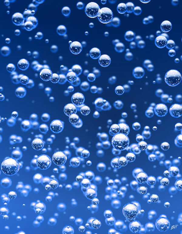 Bubble Art Print featuring the digital art Blue bubbles by Bruno Haver