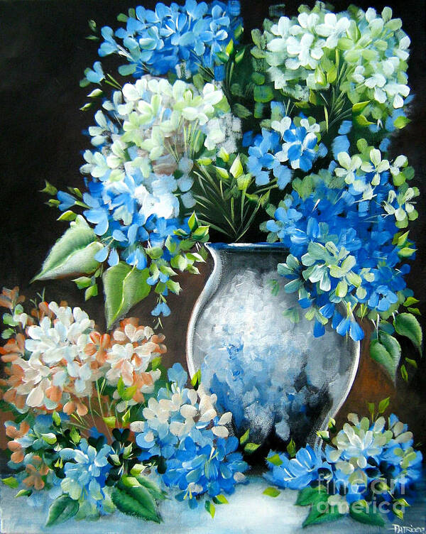 Flowers Art Print featuring the painting Blue Hydrangeas by Bella Apollonia