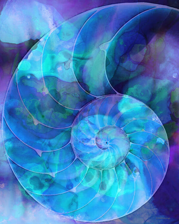 Blue Art Print featuring the painting Blue Nautilus Shell By Sharon Cummings by Sharon Cummings