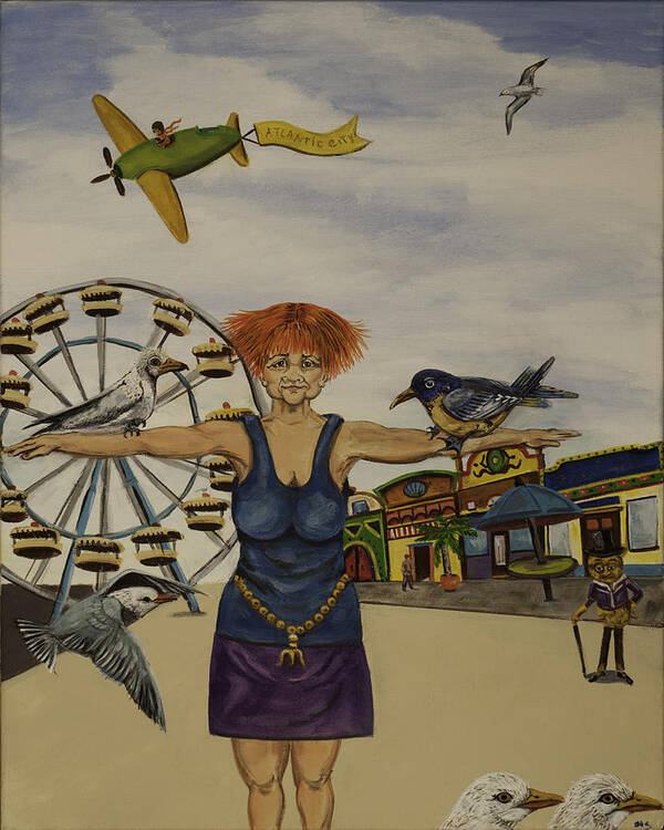 Susan Culver Fine Art Prints Art Print featuring the painting Boardwalk Birdwoman by Susan Culver