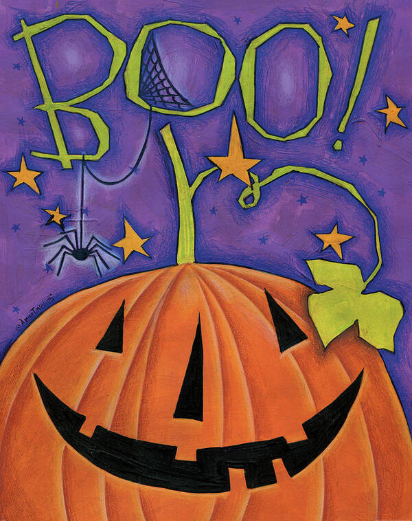 Black Art Print featuring the painting Boo by Anne Tavoletti