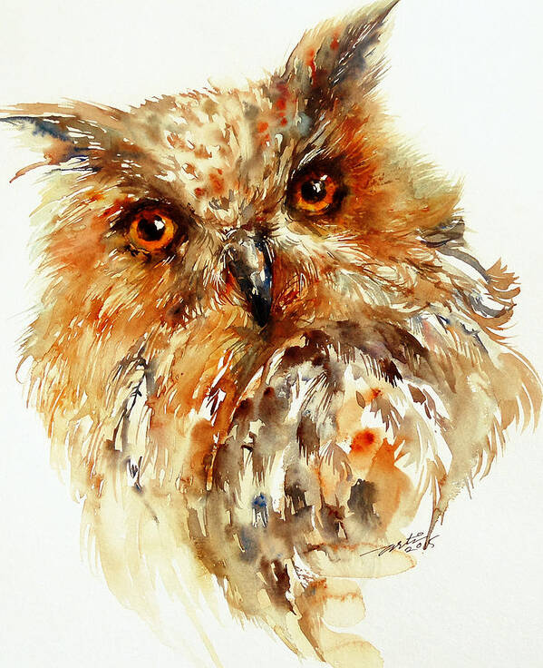 Owl Art Print featuring the painting Bronzai the Owl by Arti Chauhan