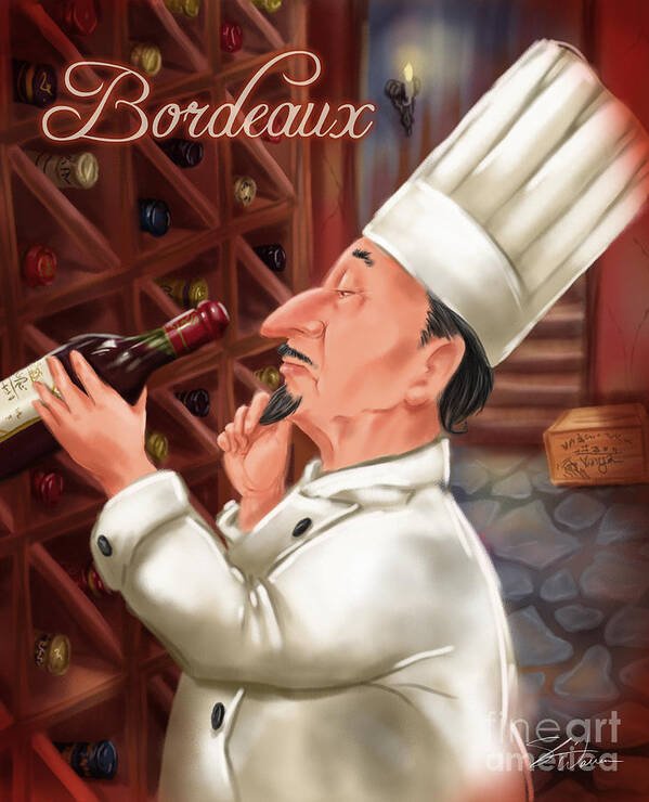 Waiter Art Print featuring the mixed media Busy Chef with Bordeaux by Shari Warren