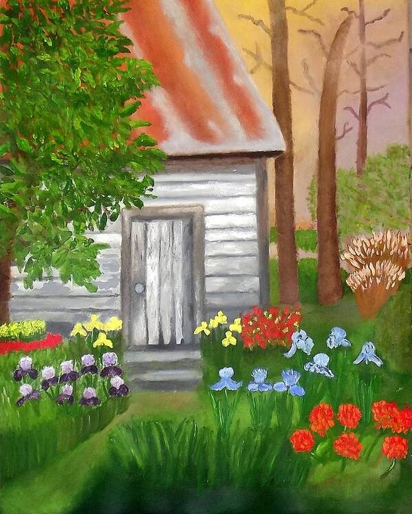 Cabin Art Print featuring the painting Cabin In The Woods by Margaret Harmon