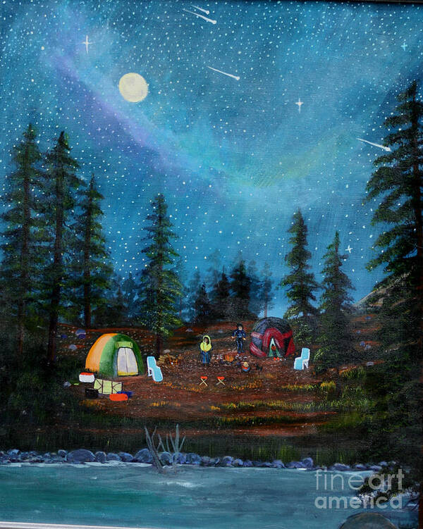 Moon Art Print featuring the painting Camping Under the Stars by Myrna Walsh